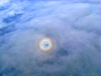 Mt McKinley Fly-by,  shadow of airplane on clouds